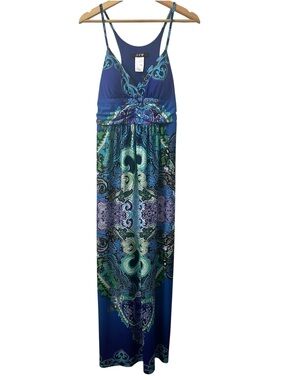 JFW XXS Blue Purple Empire Waist Sleeveless Paisley Whimsigoth Maxi Bra Dress
